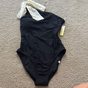Summersalt Black One-Shoulder Swimsuit with Cream Bow
